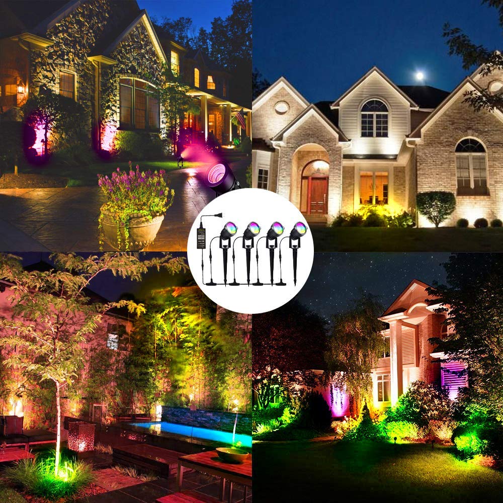 RGB Music Mobile Controlled LED Landscape Lights LED Garden Pathway Lights Walls Trees Outdoor Spotlight with Spike Stand Garden