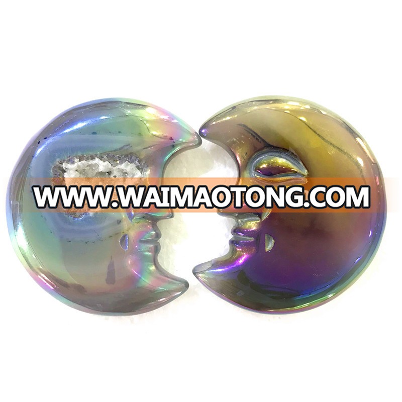 Wholesale crystal moon beautiful aura agate geode moon face for gifts