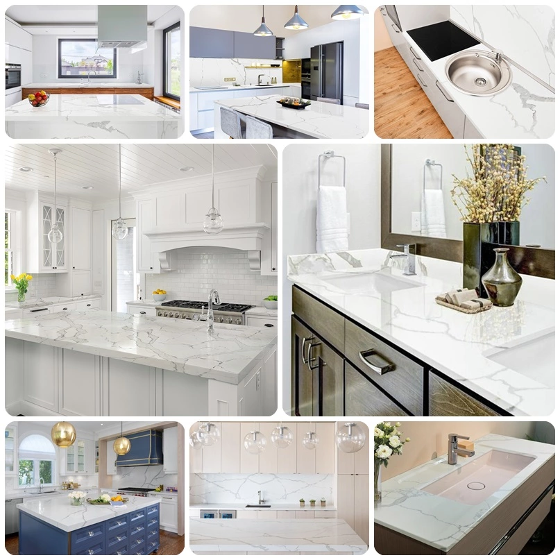 Customized Artificial White Calacatta Quartz Kitchen Countertops