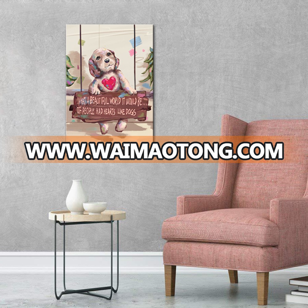 Cute Dog Canvas Wall Art Pet Animal Painting Pictures Inspirational Quote Art Print Puppy with Love Heart Canvas Artwork