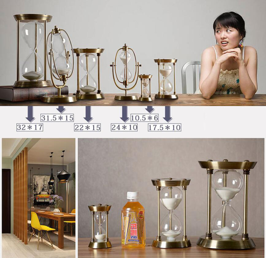 Home decor office large antique 15 60 minutes 1 hour half hour personalized metal frame brass silver hourglass sand timer