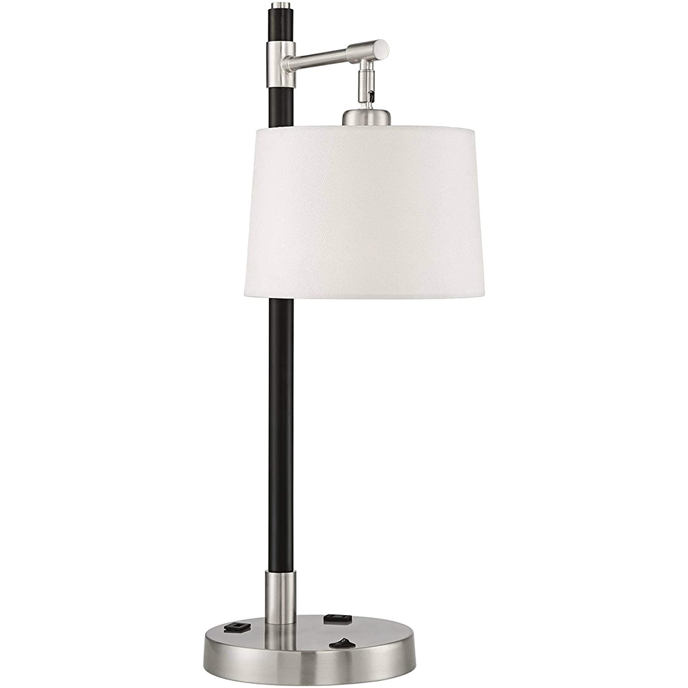 JLT-HT65 Modern Desk Table Lamp with USB and AC Power Outlet in Base for Living Room Bedroom Bedside