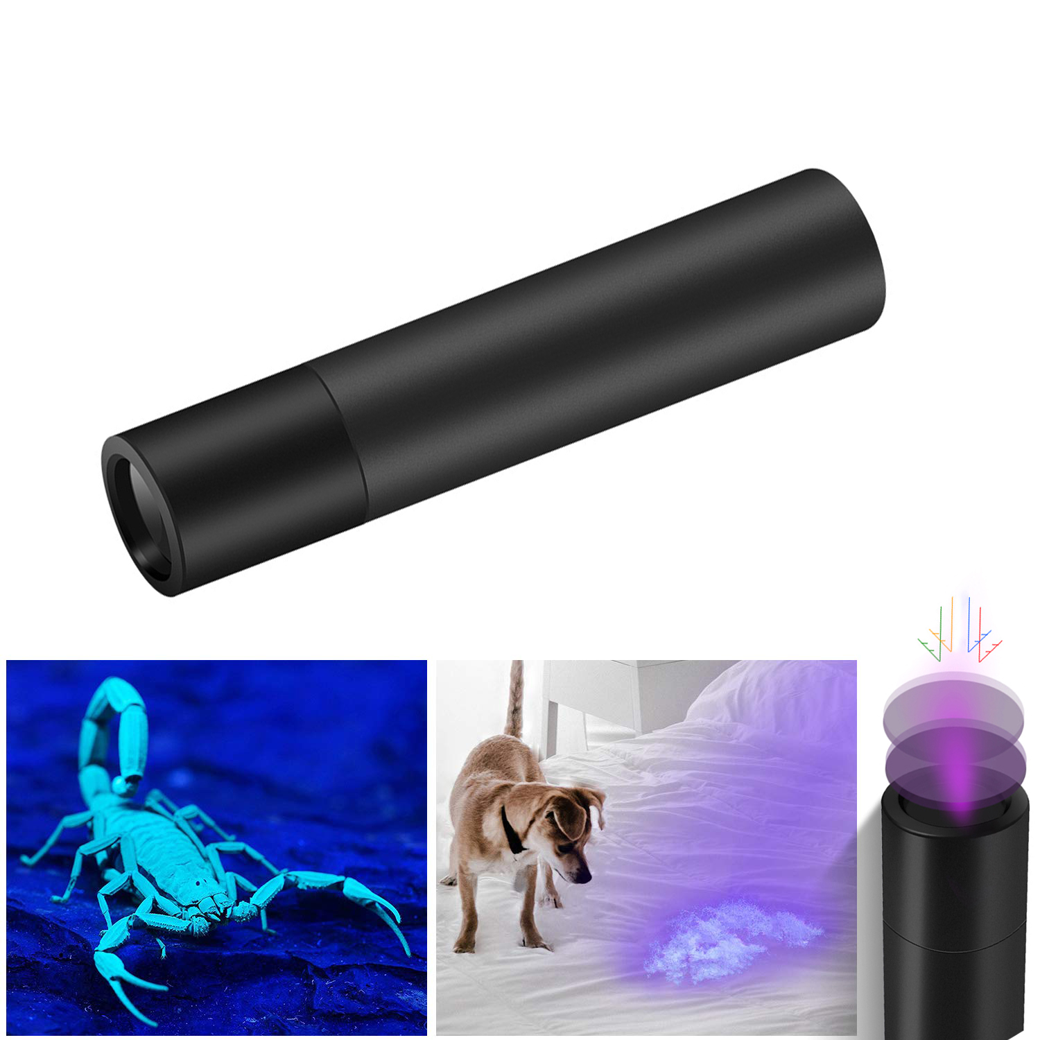 Built in Battery 3 Modes USB Rechargeable Black Light Aluminium 365nm 3W UV Led Torch Flashlight for Pet Infection Diagnosis