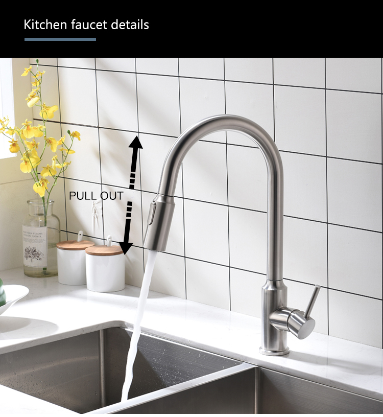 cupc economic pull down spout two way spray type 304 stainless steel  kitchen sink faucet