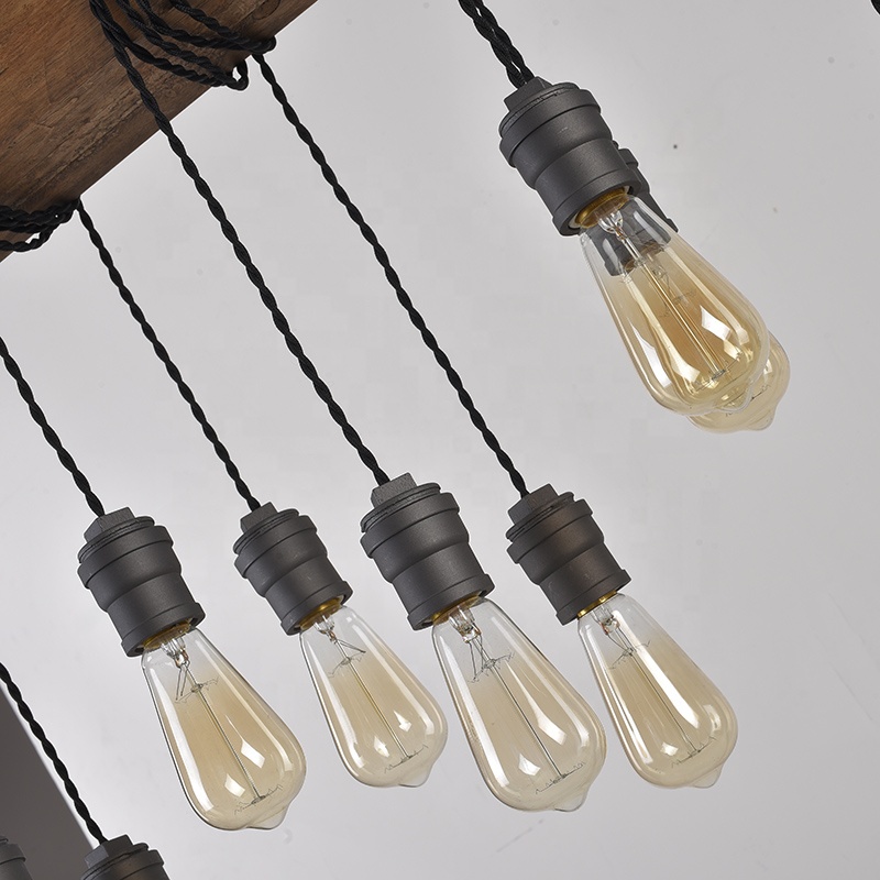 Vintage Natural wood beaded chandelier industrial loft hanging pendant lights