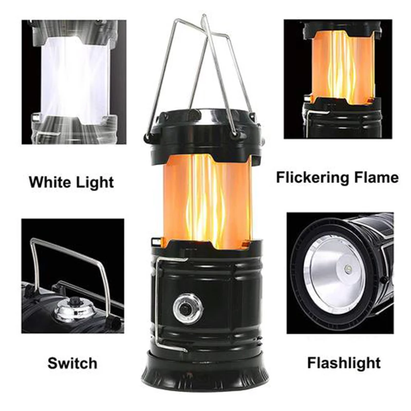 Portable Outdoor LED Flame Lantern 3-in-1 Camping Lantern for Hiking Collapsible AA Dry Battery LED camping light