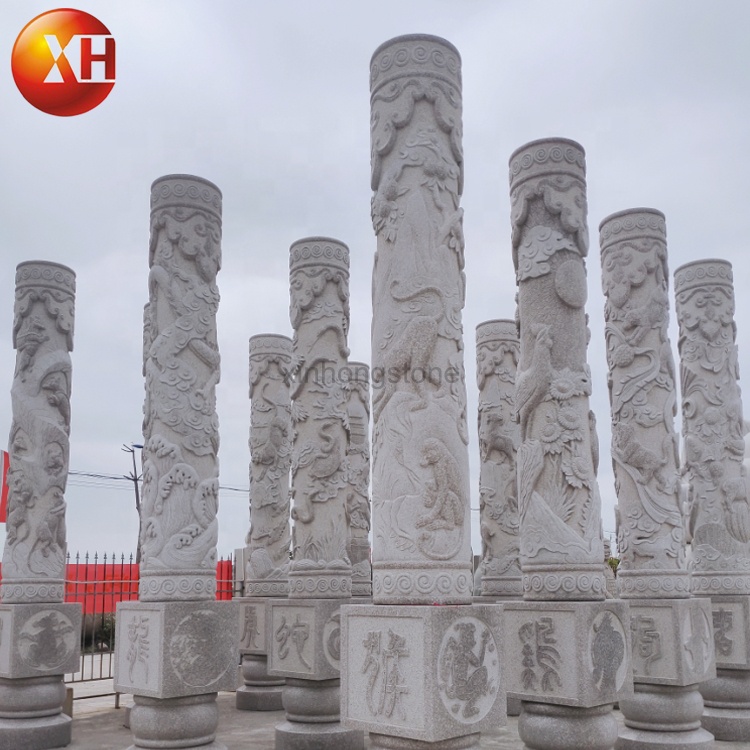 Hand Carved Large Size Decorative Granite Stone Pillar Chinese Zodiac Culture Column For Sale