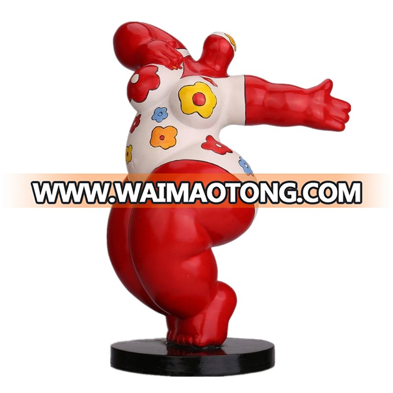 Resin Home Decor Red Dancing Fat Woman Sculpture Ornament