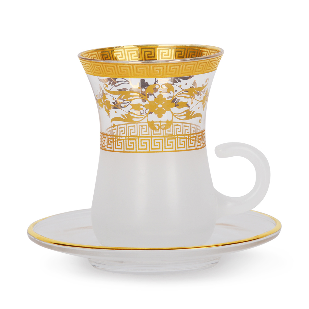 China Manufacture of Eco-friendly Handmade Tea Cup Sets  and White Glass with Real Gold of Arabic Tea Cup Set