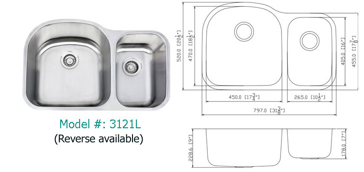 Deep drawn sink J3218, undermount stainless steel sink, Made in Malaysia, no Anti-dumping tariff