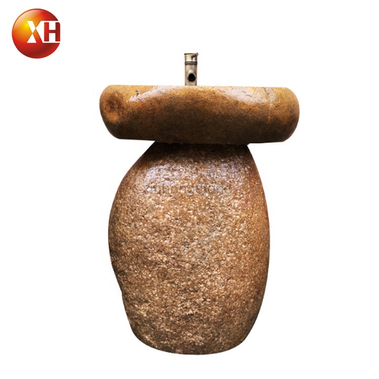 Natural Pebble Stone Column Basin Outdoor Integrated Wash Basin