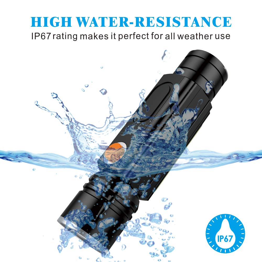 USB Rechargeable flashlight with COB Worklight and Magnetic Base Zoomable LED Tactical Flashlight