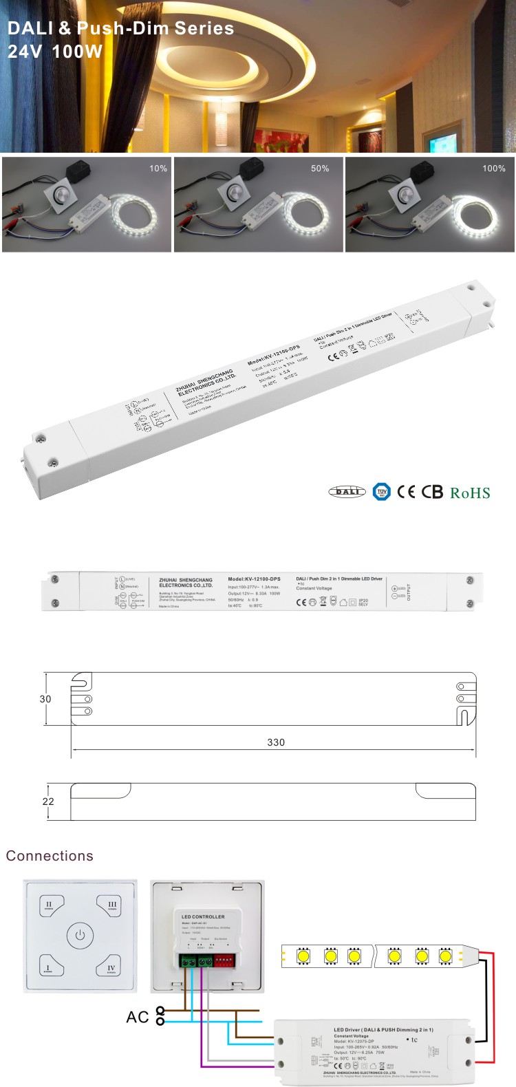 SC 24V 100W Constant Voltage DALI and Push 2 in 1 Dimming LED Power supply