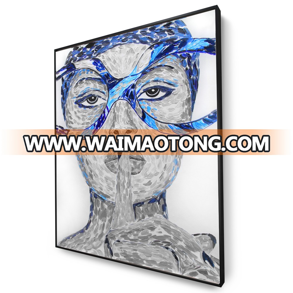 Wholesale Home Decoration Canvas Wall Art Woman Portrait Palette Knife Paintings with Metal Frame