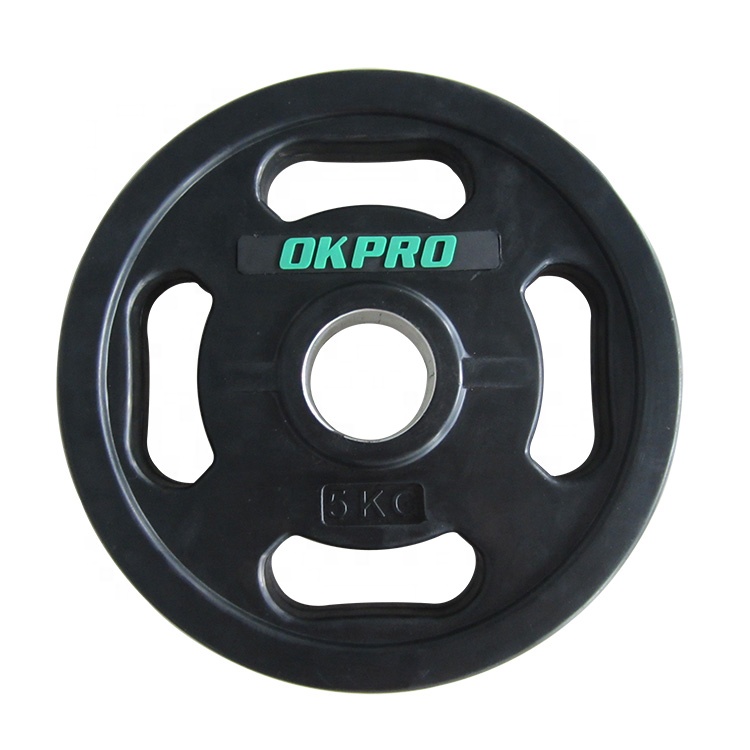 4 Grip Weight lifting Plate Rubber Coated Barbell Weight Plate