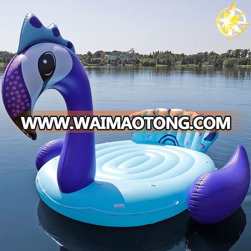 6 People's large inflatable peacock pool floating island water party floating hovercraft swimming ring toy