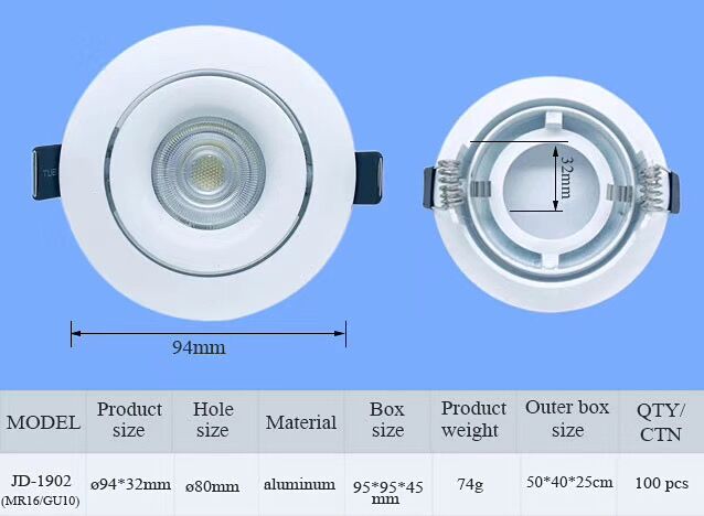 Die casting aluminum led light trim cover  recessed down lighting housing MR16 GU10