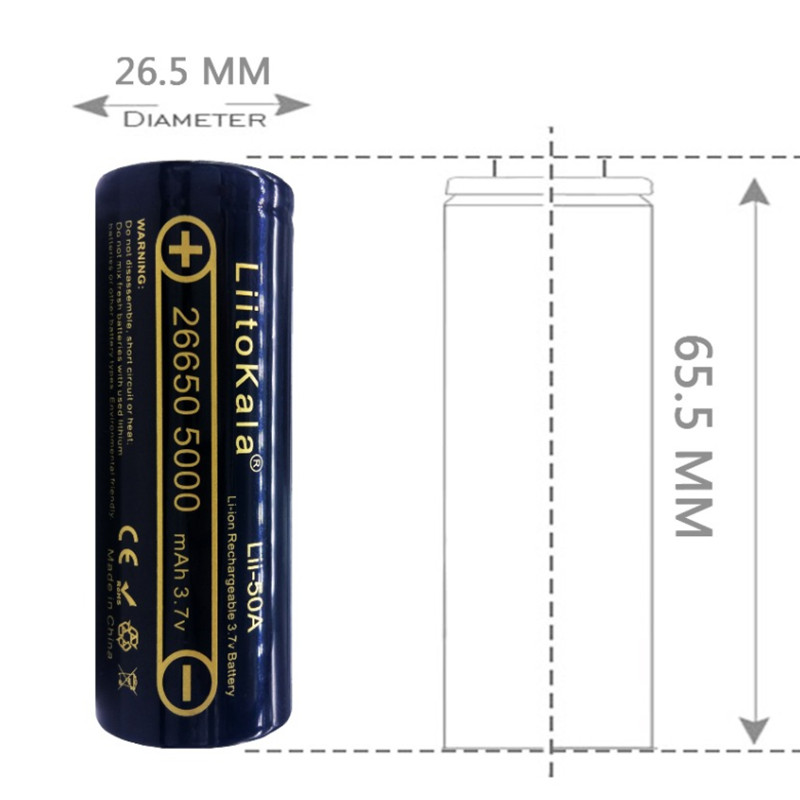 26650 lifepo4 battery 3.7v 5000mah bateria litio recargable for uv flashlight