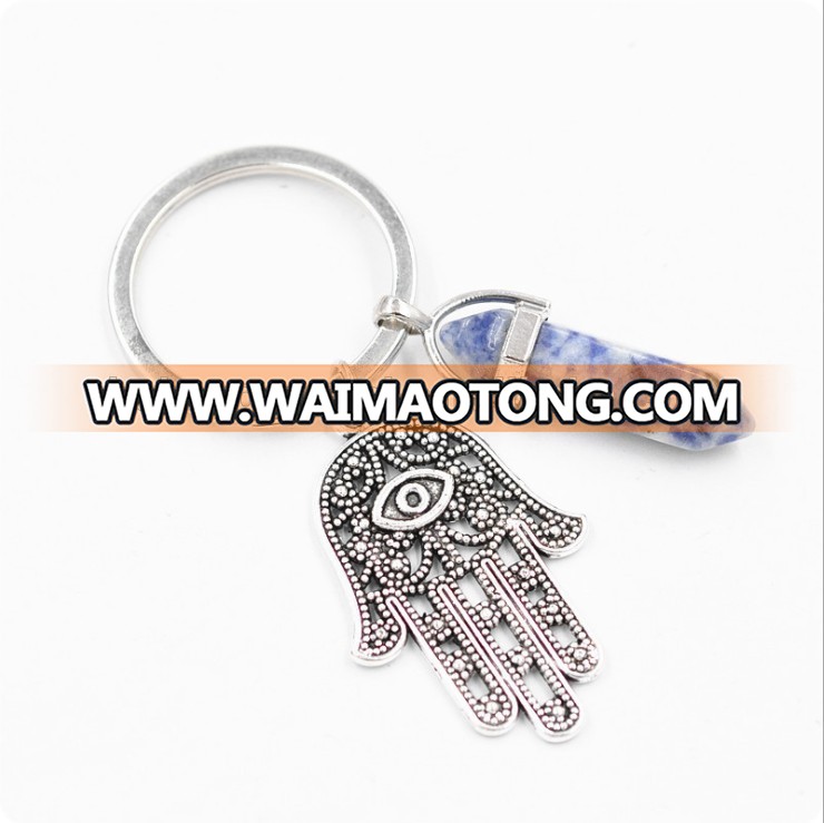 Wholesale natural hexagonal crystal column metal keychain