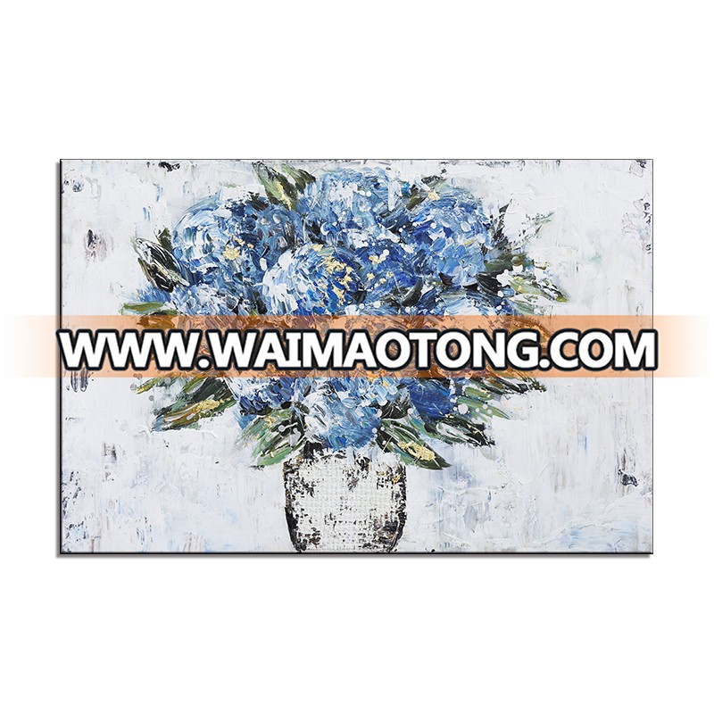 Modern Abstract flower oil painting hand painting on Canvas blue flower and Vase poster Muur voor woonkamer Home decoration