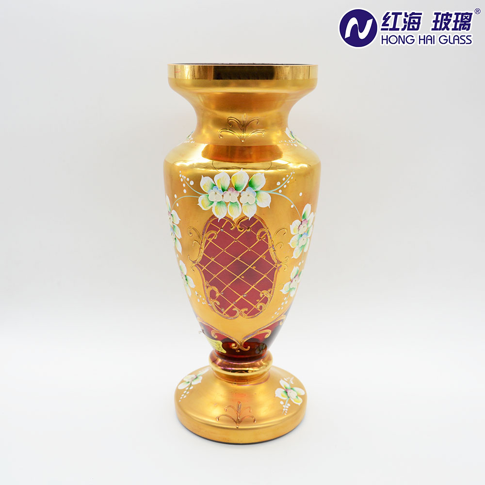 30cm Tall Golden Glass Flower Vase Decorative Wedding Vase With Gift Box