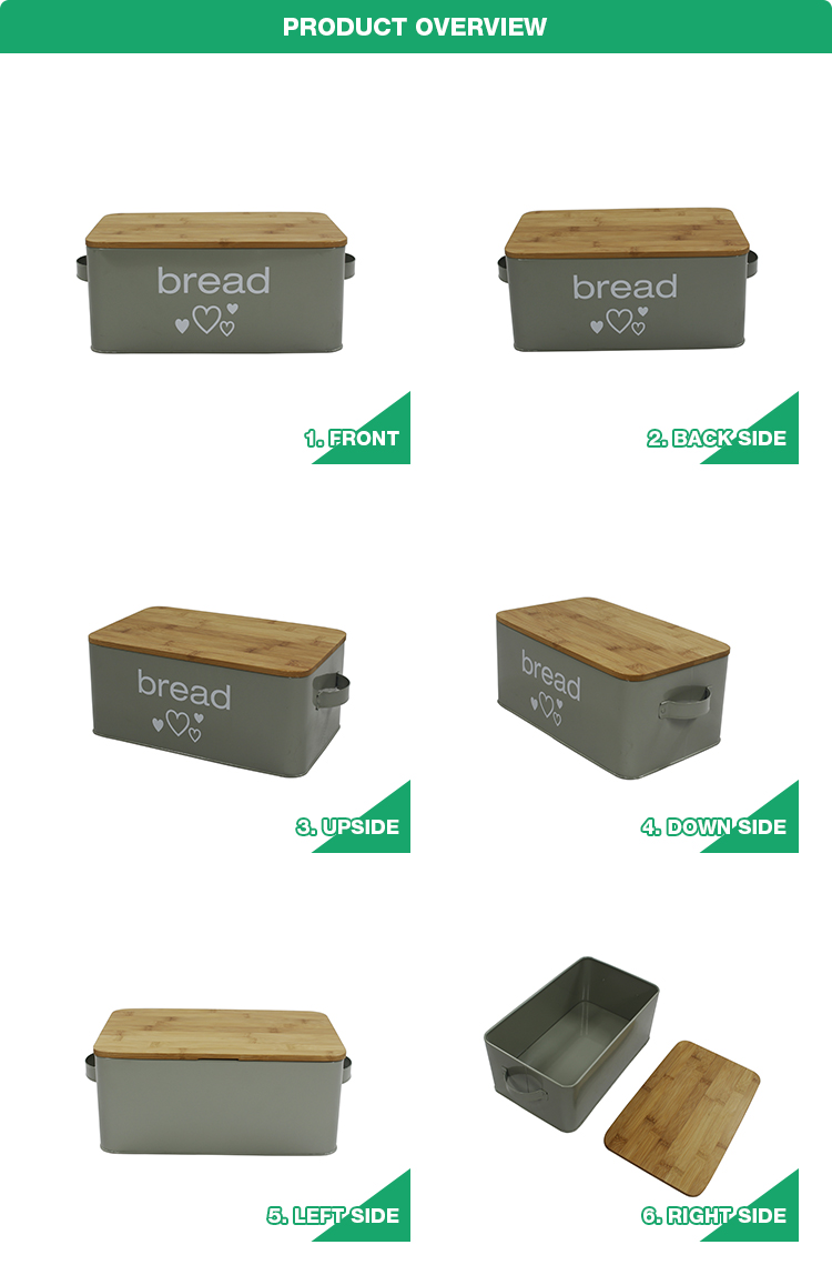 Metal kitchen countertop organizer bread storage container with Bamboo lid