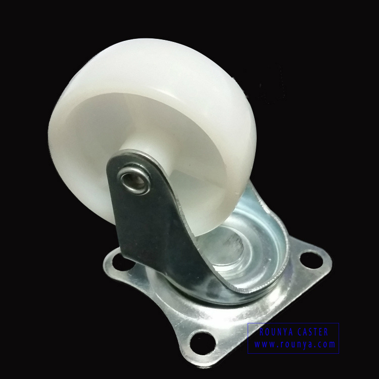 Replacement white single wheel light duty swivel plate plastic caster for furniture and rack