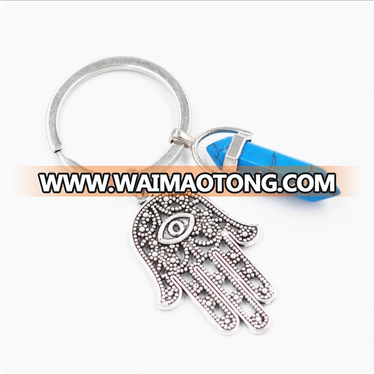 Wholesale natural hexagonal crystal column metal keychain