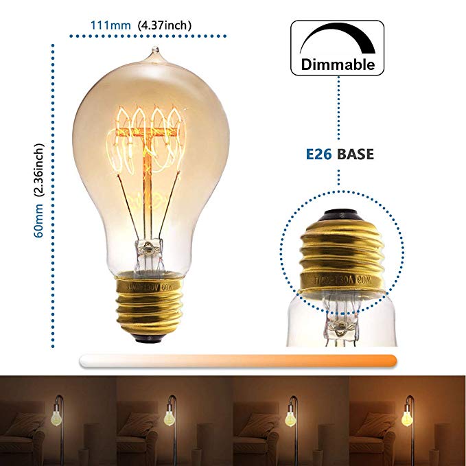 A19 Dimmable 60W Amber Edison Tungsten Bulb Vintage Incandescent lights E26 Edison Bulbs for Home Light Fixtures Decor