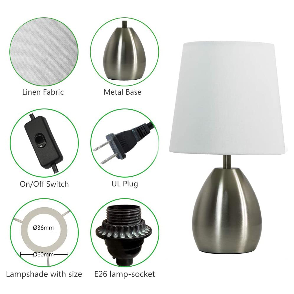 JLT-4592 Unique Metal Base Antique Brass Nickel Table Lamp With Gray Linen Shade for Home Bedroom Bedside Nightstand Light