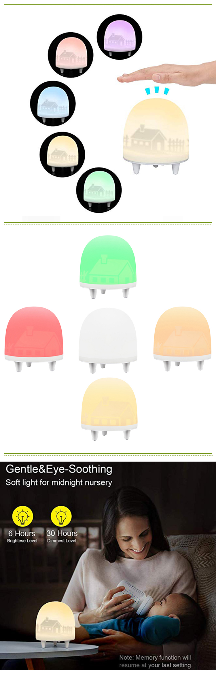 USB Rechargeable Silicone Gel Baby Night light Colorful Pat Lamp Children Cute Bedside Lamp Christmas Bedroom Light