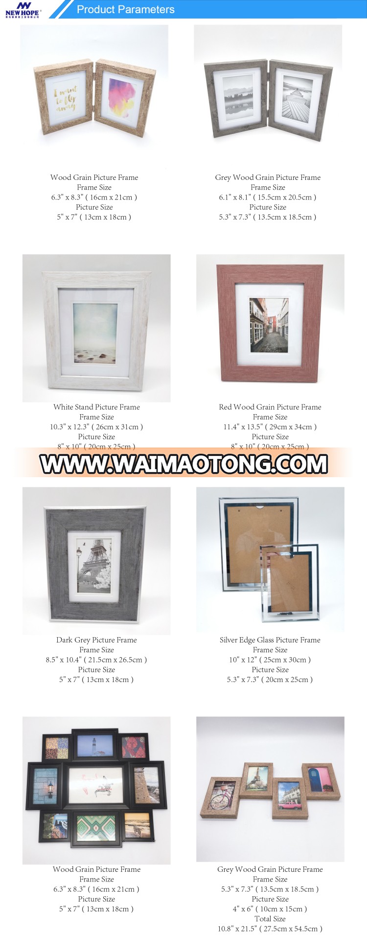 Wholesale Glass Panel Plastic Wood Grain Picture Photo Frame Home Wall Decor