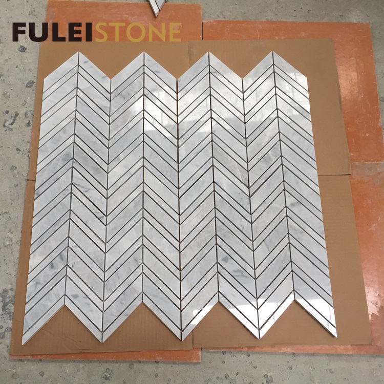 Customized Natural Polished Grey Herringbone Elba Marble Mosaic Tiles