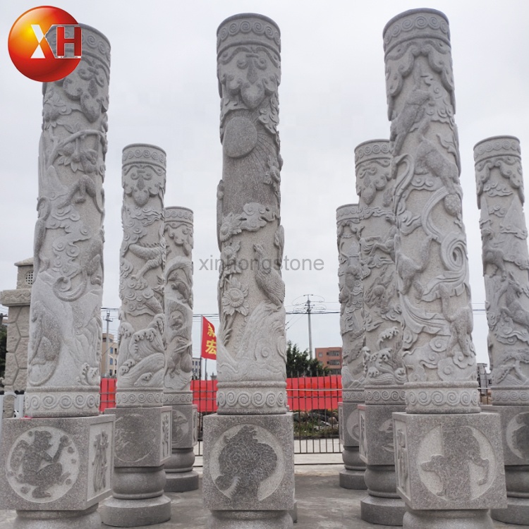 Hand Carved Large Size Decorative Granite Stone Pillar Chinese Zodiac Culture Column For Sale