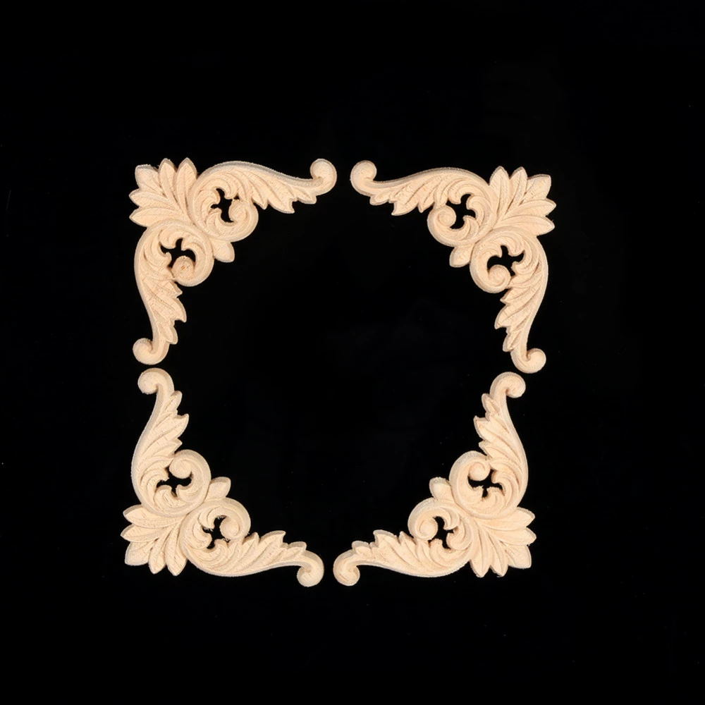 2019  Rubber Wood Carved Corner Onlay Applique Furniture Flower Shape Unpainted Decoration Furniture Accessories(EFS-FB-009)