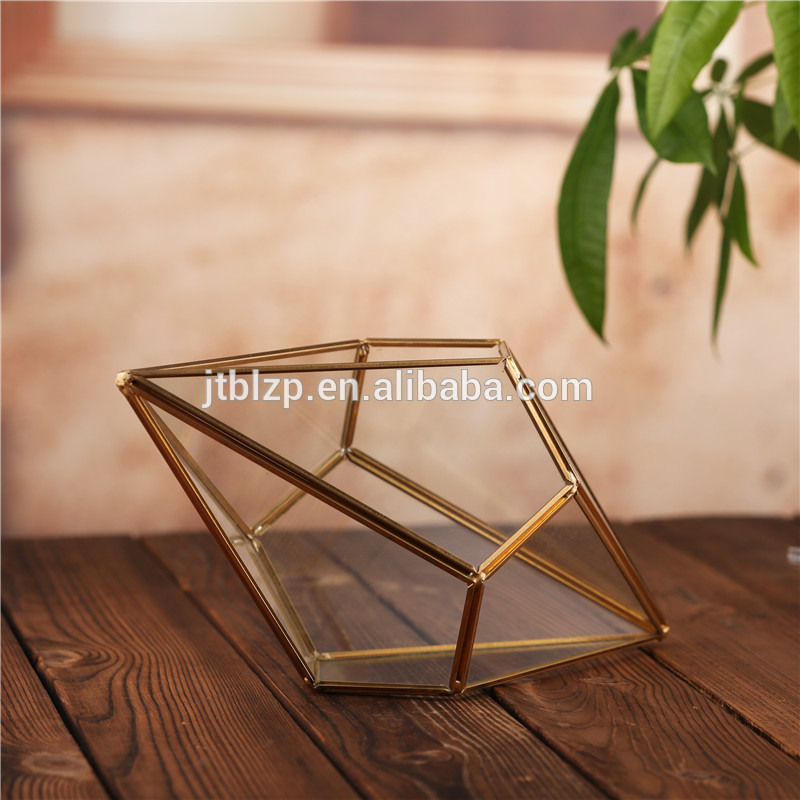 Hot selling wholesale indoor plant rose gold Geometric Glass Terrarium