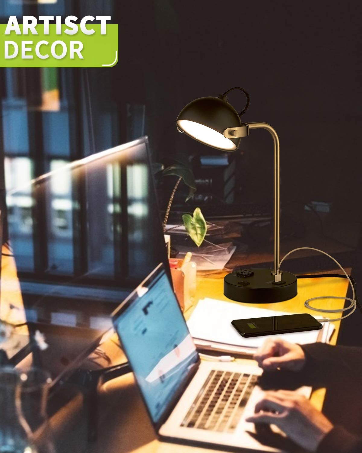 JLT-9473 Modern  Adjustable Head 7W LED Table Desk Lamp with USB hotel style lamps with outlets