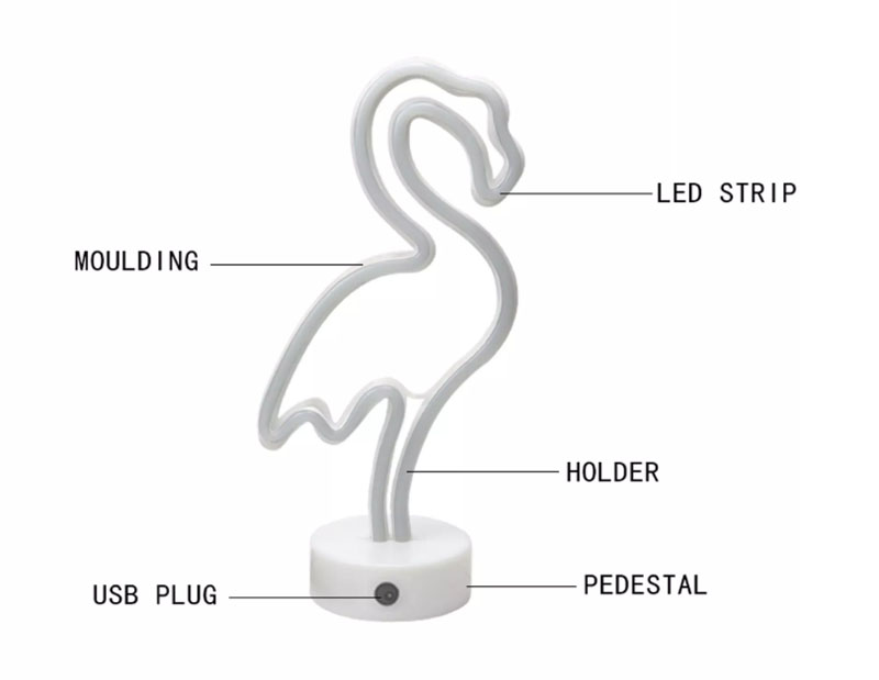 Flamingo Neon Sign Night Light Lamp with Holder Base Decorative Marquee Signs Light Battery/USB Operated Wall Decoration