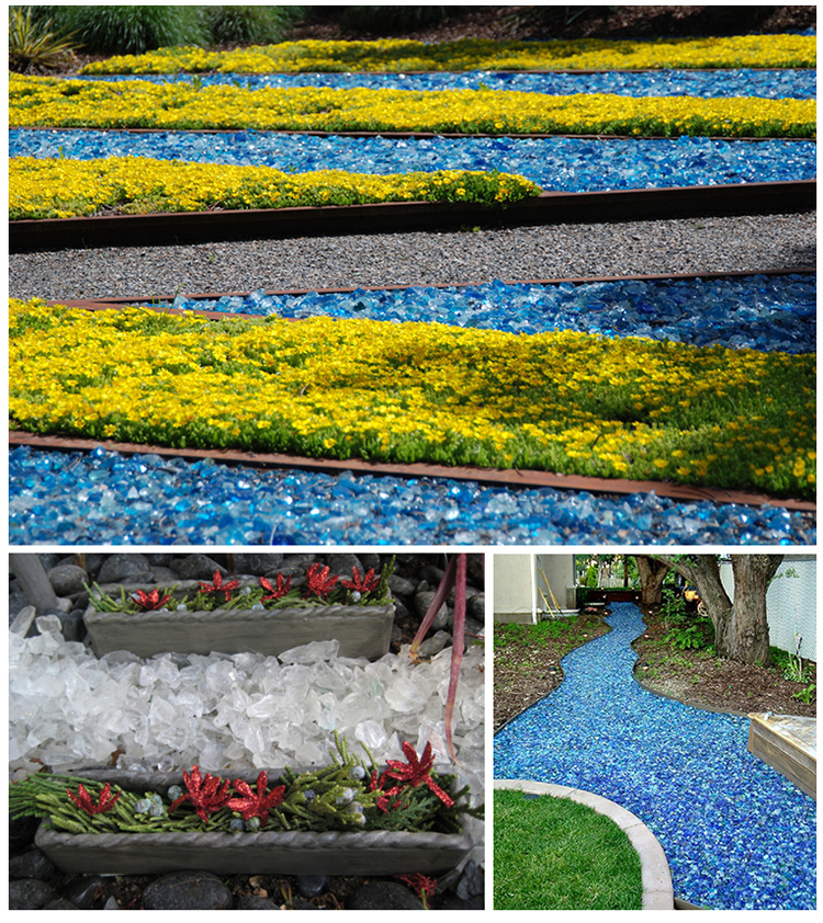 Recycled tumbled landscape large slag coloredglass rock from china