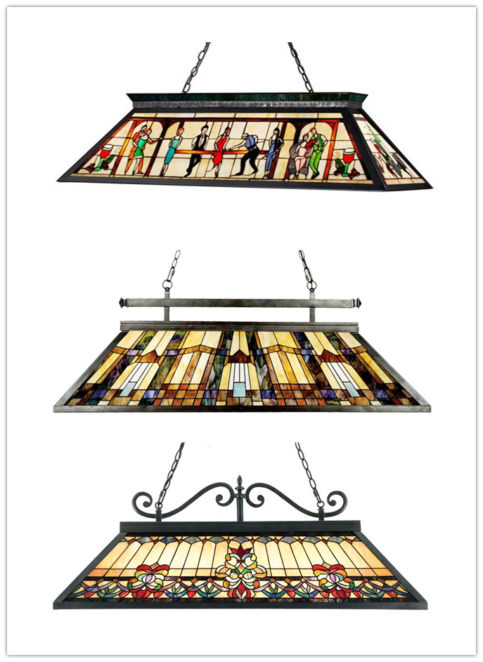 71402 Tiffany Stained Glass  4-Light Knockdown Frame Billiard Pool Table Light