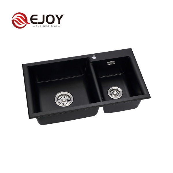 EJOY High Quality Customized artifical stone quartz granite Double Bowl kitchen sink Hotel Home Restaurant Farm use H8107