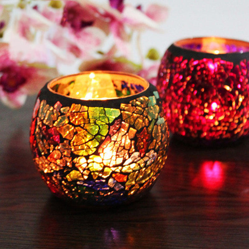 Romantic Ball Shape Glass Mosaic Candlestick Votive Candle Holder For Valentine's Day