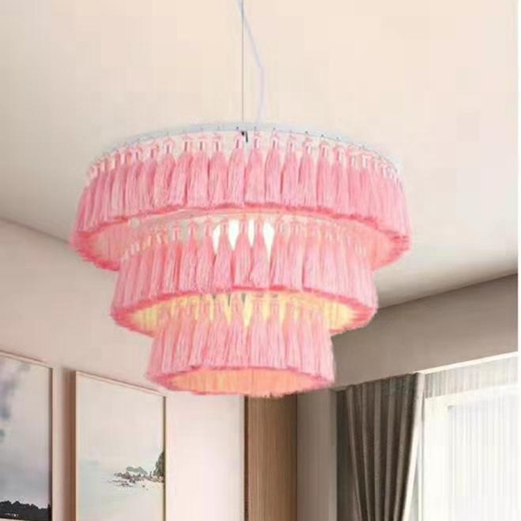 Fringe  ceiling lamp grey, red,blue Polyester Yarn-dyed  rope pendant light  C6126-1F