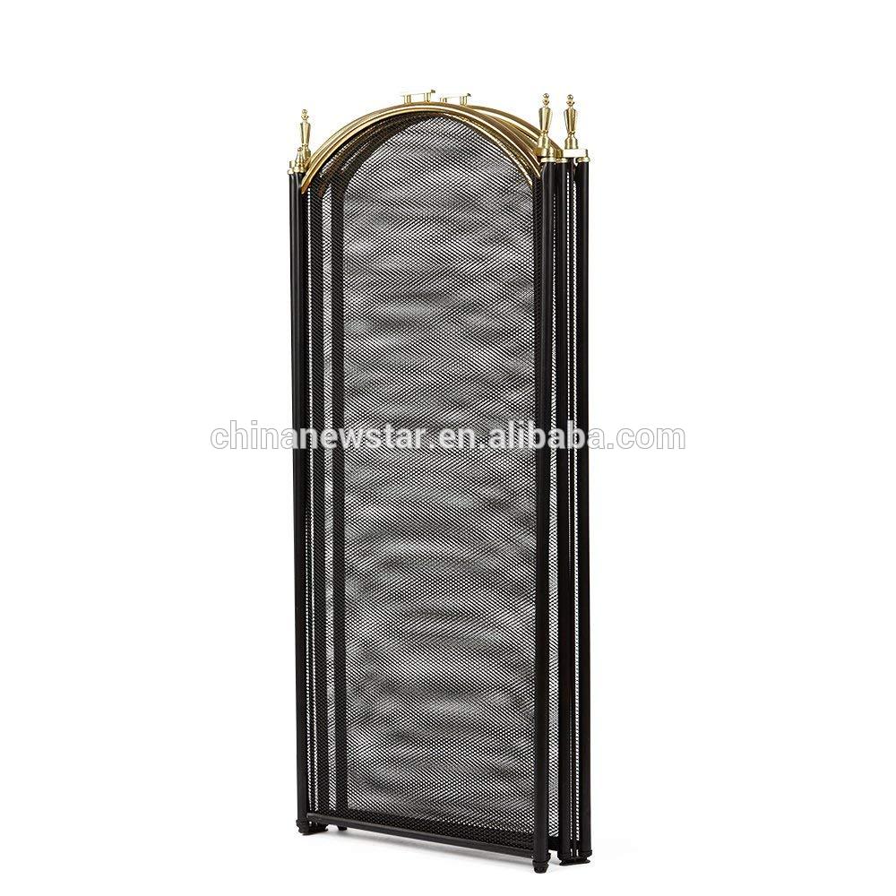 Hanssz Fano Fireplace Screen 4 Panel Ornate Wrought Iron Black Metal Fire Place Standing Gate Decorative Mesh Solid Baby Safety