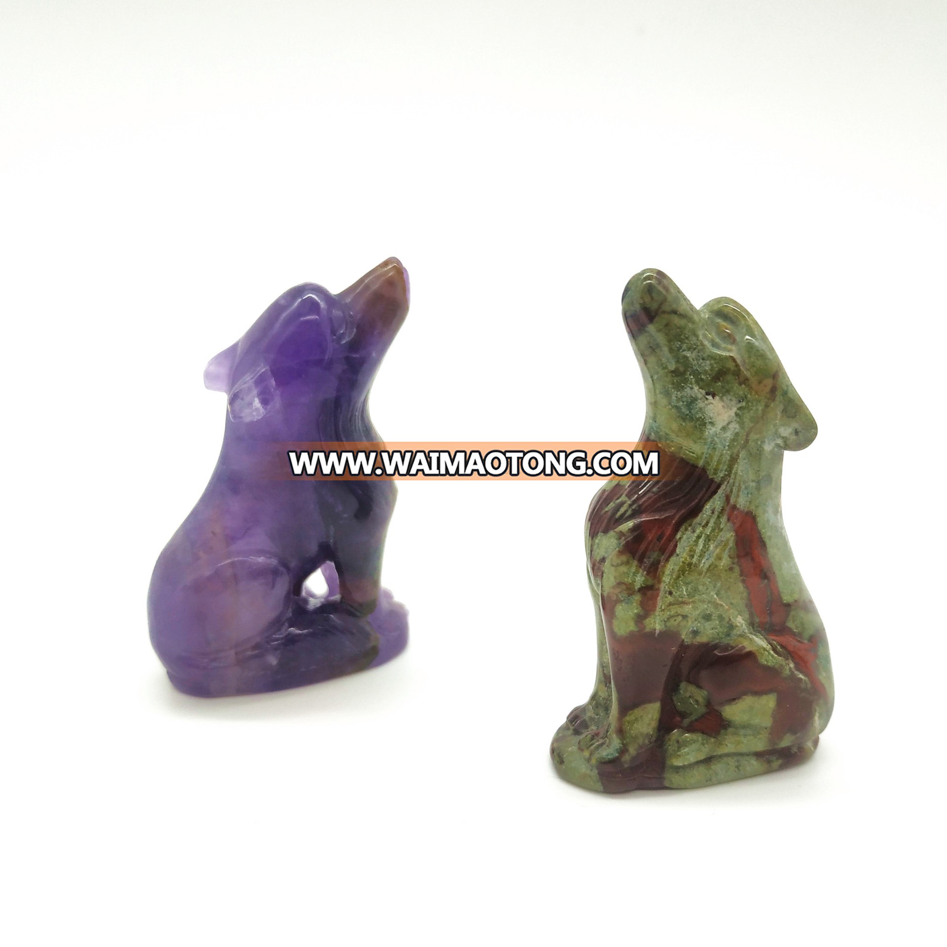 Natural crystal carvings quartz crystal wolf dream amethyst carved animals home decoration