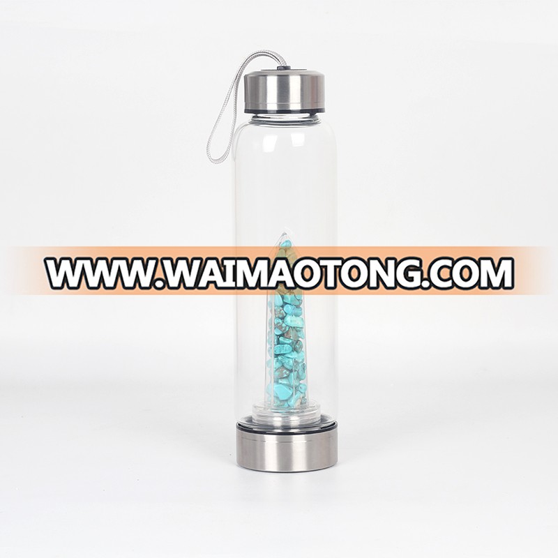 Wholesale 500ml natural crystal energy glass water bottle crystal water bottle with rope