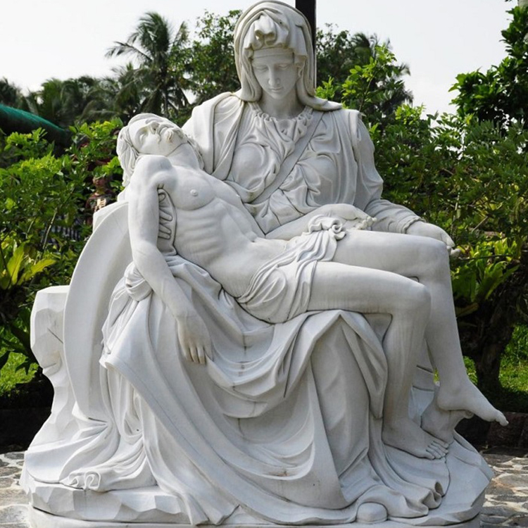 Hand Carved White Marble Pieta Christ Statue Of Church