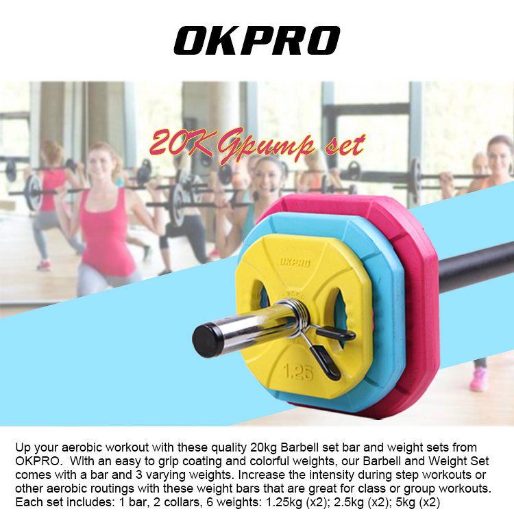 OKPRO Weightlifting Equipment 20kg Rubber Color Barbell Weight Set/Barbell Set