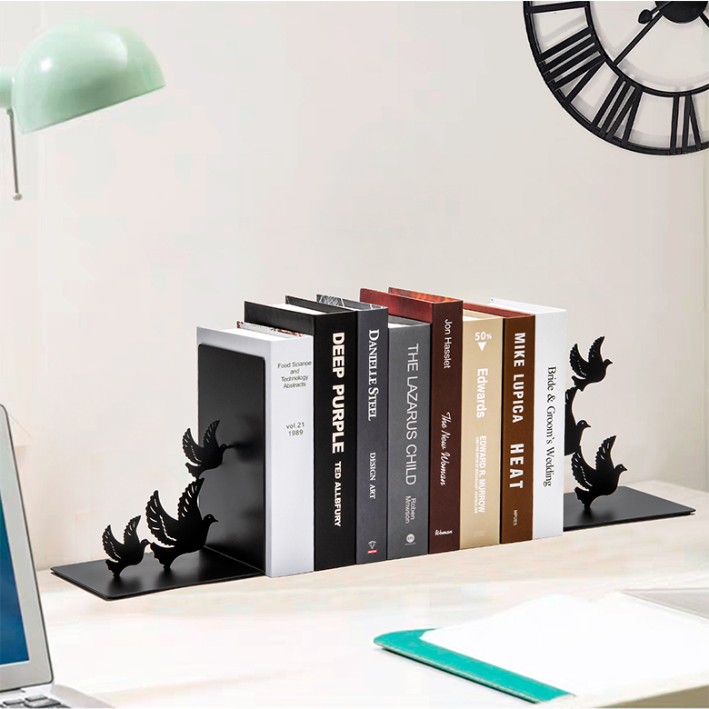 Custom logo cheap home decoration unique stand gifts office metal Iron black animal dove bookend