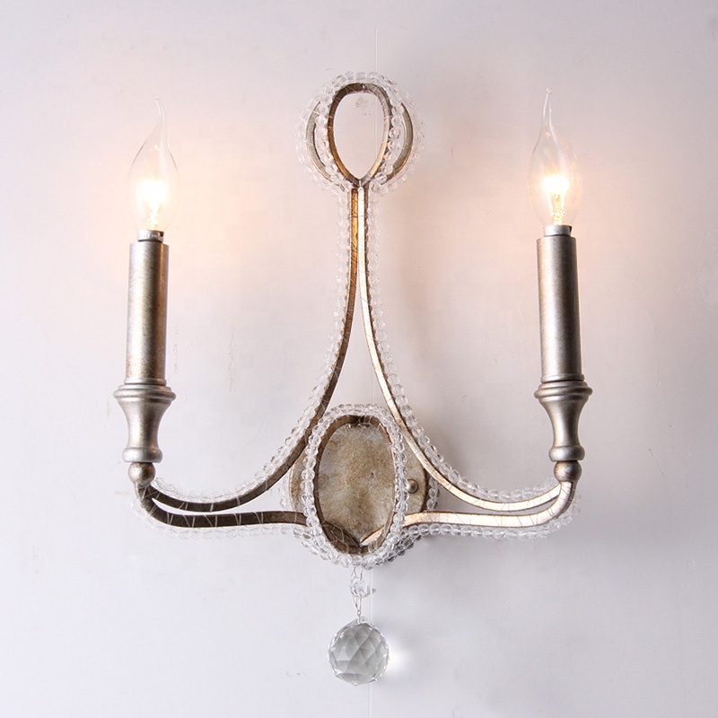 new decorative crystal wall lamp designs for living room with linen shade wall light